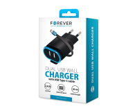 FOREVER TC-02 2xUSB 2.4A + kabel USB-C czarna - 1390290 - zdjęcie 2